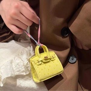 Mini Ostrich Texture Bag Charm Ultra Fiber Leather Purse Charm Lemon Yellow